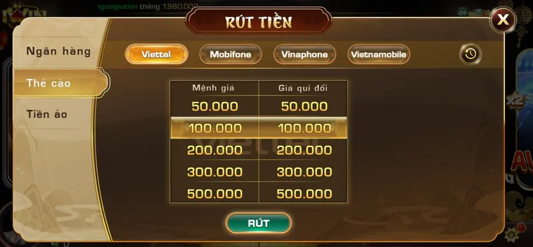 Rút tiền bằng thẻ cào tiện lợi bảo mật tại Iwin.