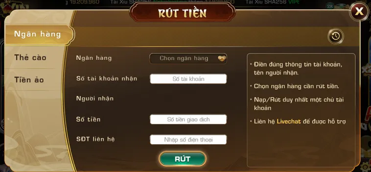 Rút tiền qua ngân hàng an toàn bảo mật nhanh chóng - Hỗ trợ tất cả các ngân hàng nội địa.